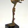 Art Deco sculpture en bronze oiseau sur une branche