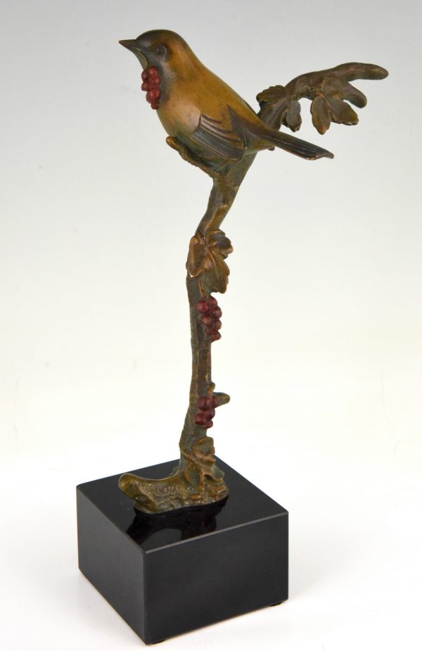Art Deco Bronzen Skulptur Vogel auf Zweig