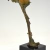 Art Deco sculpture en bronze oiseau sur une branche