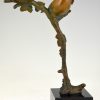 Art Deco bronzen sculptuur vogel op tak