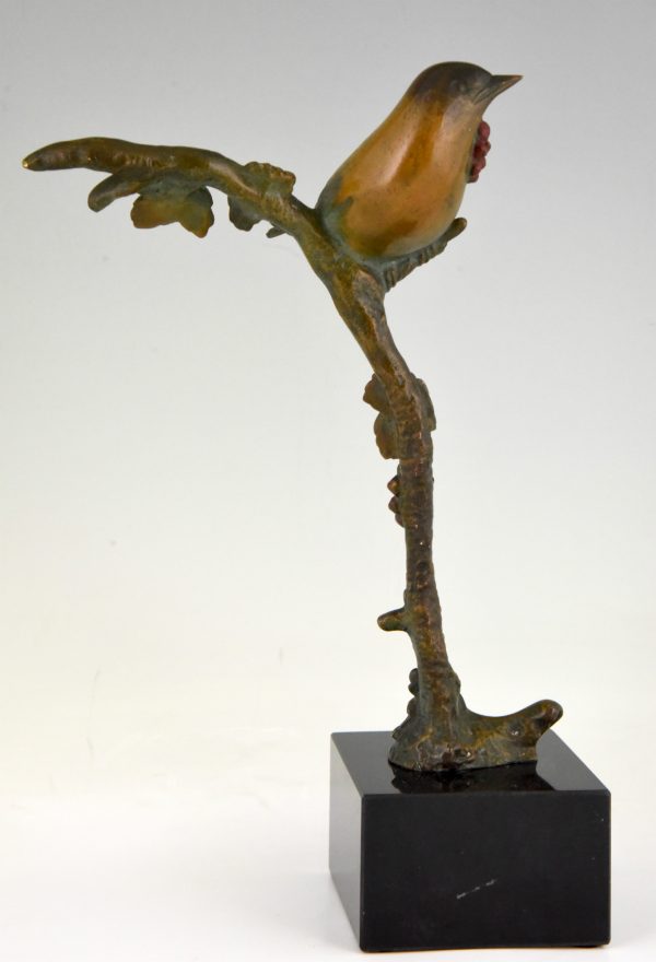 Art Deco sculpture en bronze oiseau sur une branche