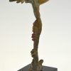 Art Deco sculpture en bronze oiseau sur une branche