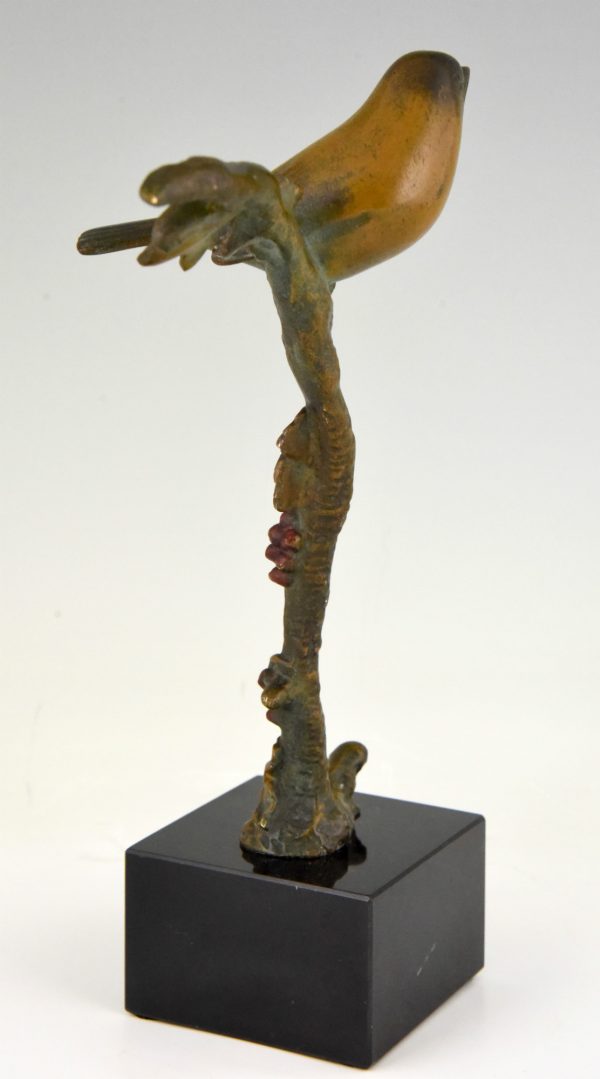 Art Deco sculpture en bronze oiseau sur une branche