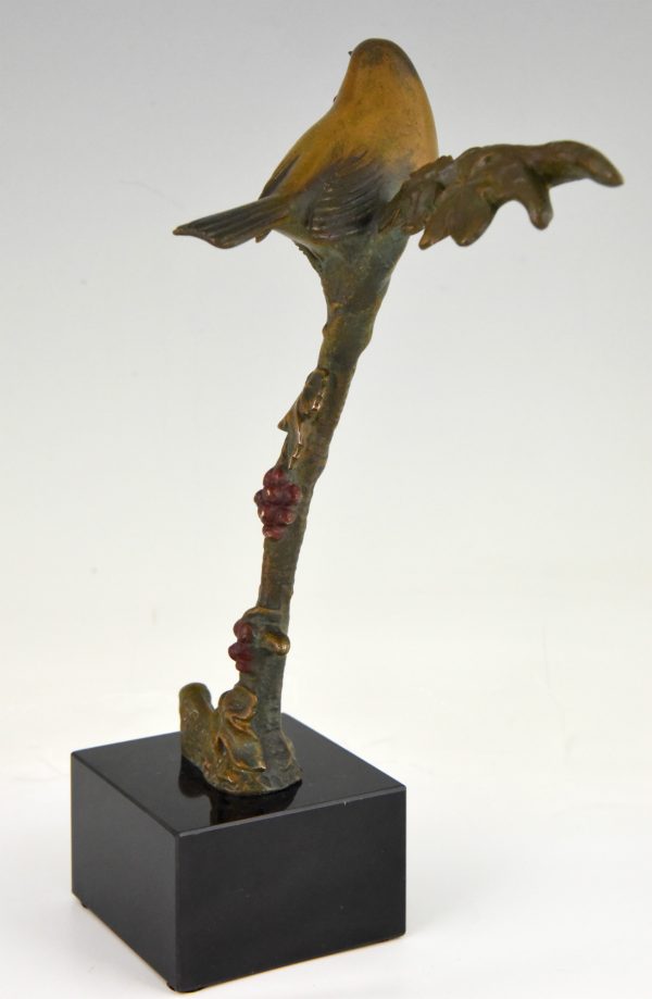 Art Deco Bronzen Skulptur Vogel auf Zweig