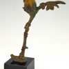 Art Deco bronze sculpture of a bird on an branch