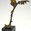 Art Deco sculpture en bronze oiseau sur une branche