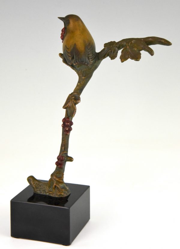 Art Deco sculpture en bronze oiseau sur une branche