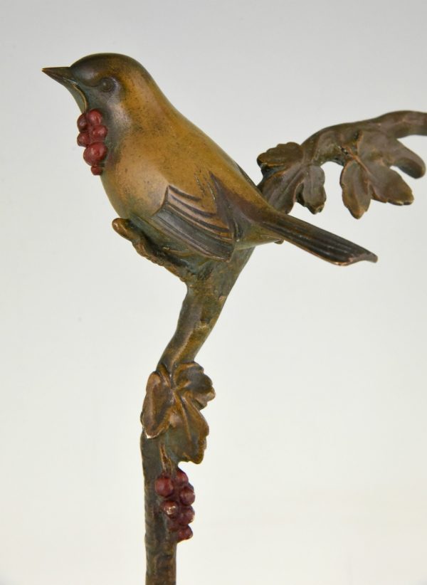 Art Deco Bronzen Skulptur Vogel auf Zweig