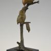 Art Deco bronzen sculptuur twee vogels op tak