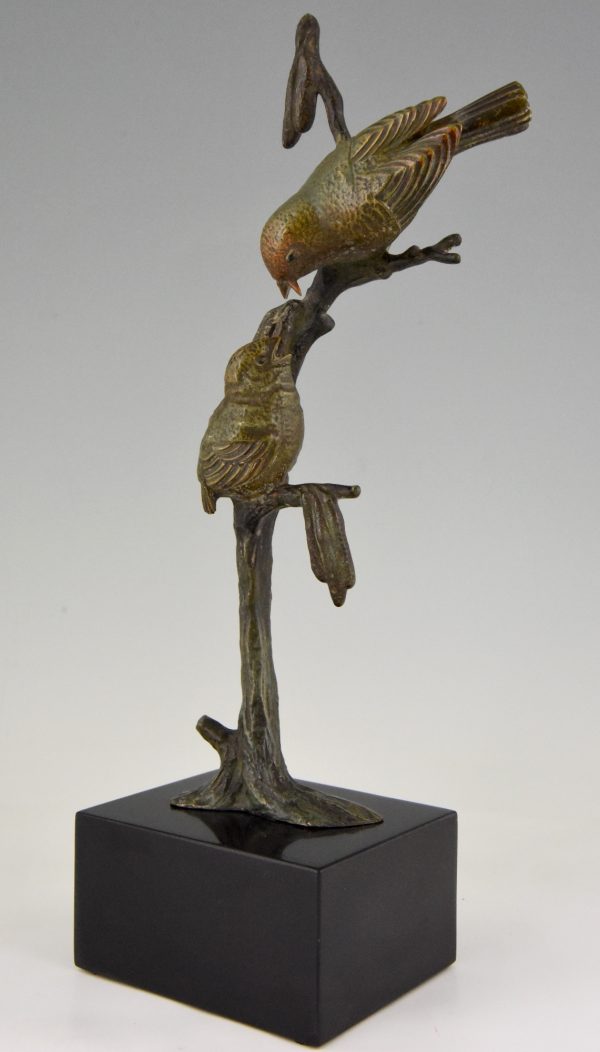 Art Deco bronze sculpture two birds on an branch.