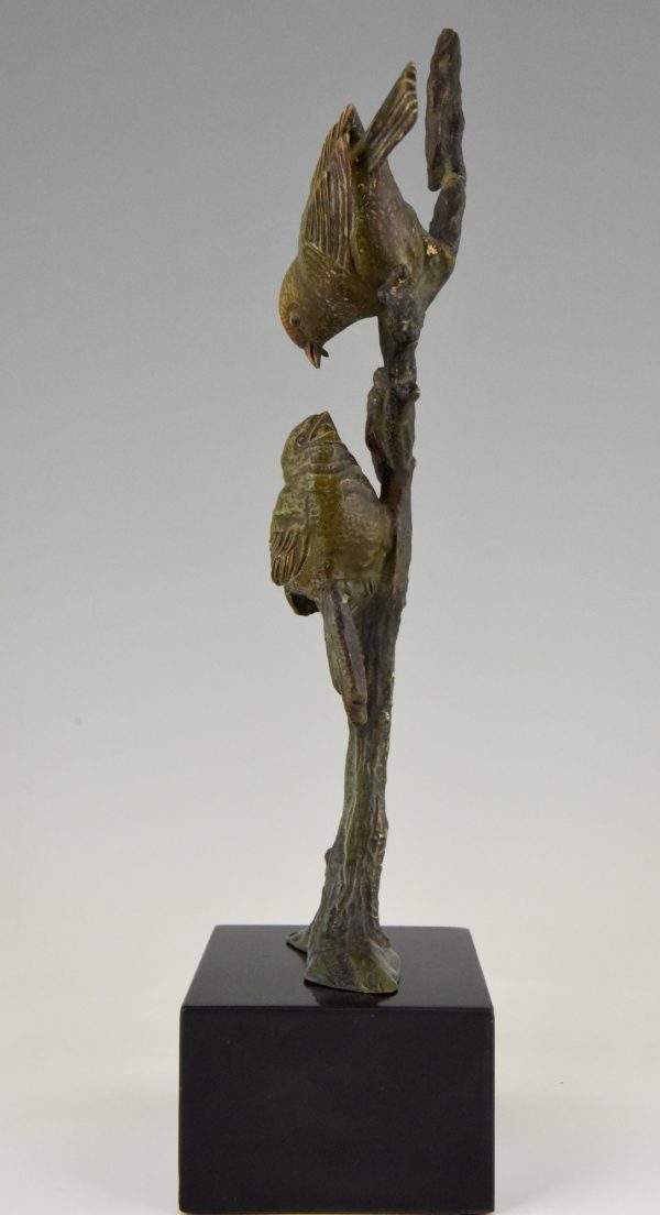 Art Deco bronze sculpture two birds on an branch.