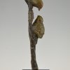 Sculpture en bronze Art Deco deux oiseaux sur une branche