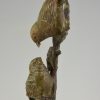 Art Deco bronzen sculptuur twee vogels op tak