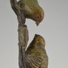 Art Deco bronzen sculptuur twee vogels op tak