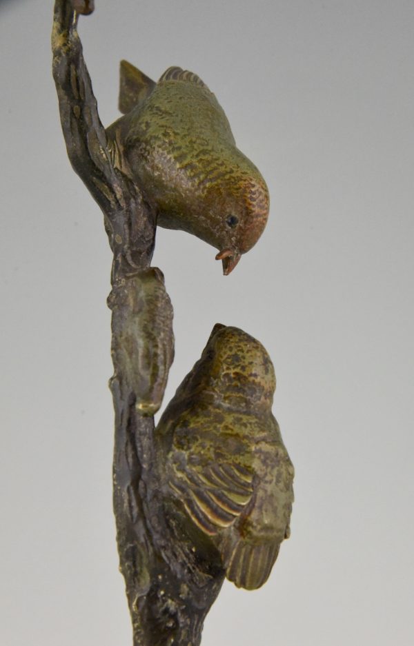 Art Deco bronzen sculptuur twee vogels op tak