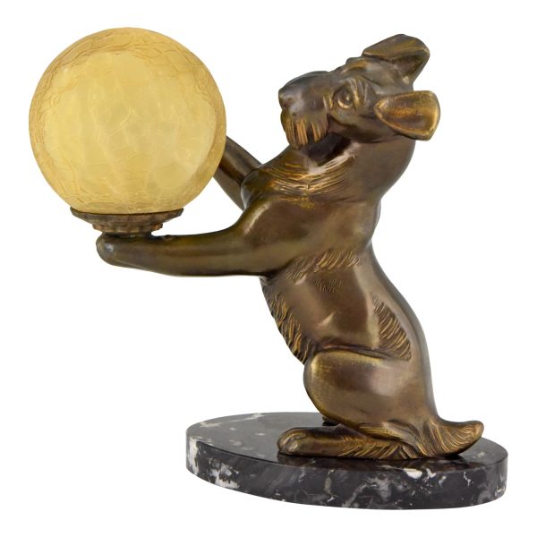 Art Deco lamp Fox terrier dog holding a globe