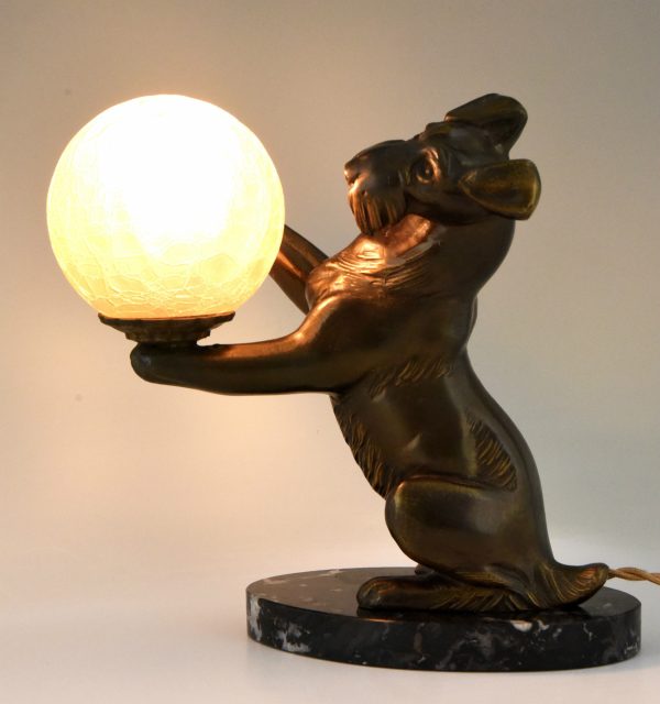 Art Deco lamp Fox terrier dog holding a globe