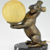 Art Deco lamp Fox terrier dog holding a globe