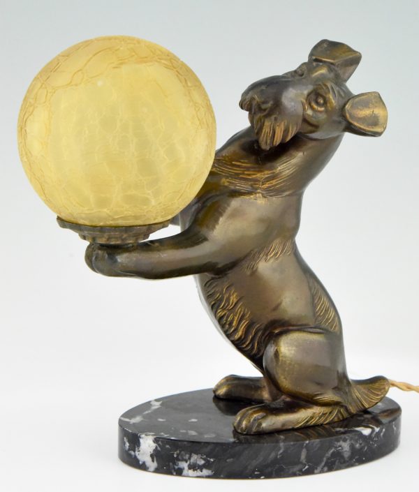 Art Deco lamp Fox terrier dog holding a globe