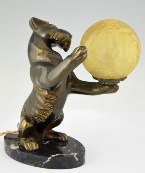 Art Deco lamp Fox terrier dog holding a globe