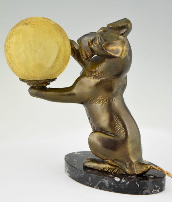 Art Deco lamp Fox terrier dog holding a globe