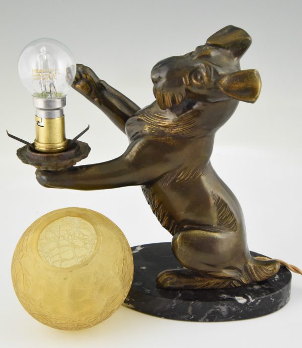 Art Deco lamp Fox terrier dog holding a globe