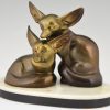 Art Deco sculpture deux fennec renards des sable