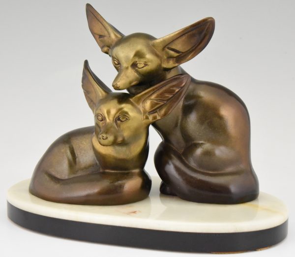 Art Deco sculpture of two fennec foxes
