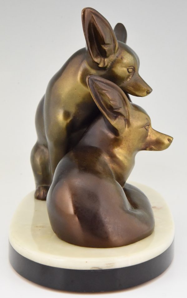 Art Deco sculpture of two fennec foxes