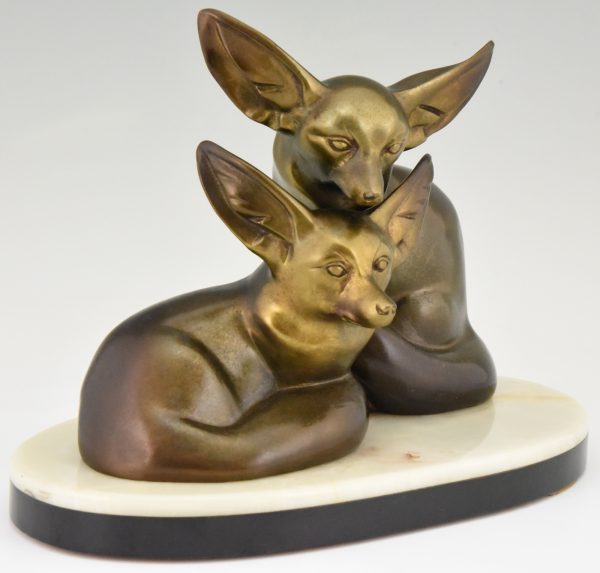 Art Deco sculpture of two fennec foxes