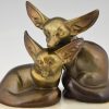 Art Deco sculpture deux fennec renards des sable