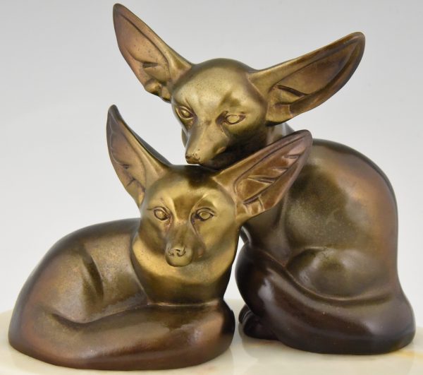 Art Deco sculpture of two fennec foxes