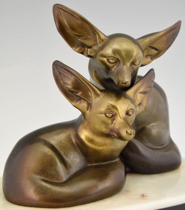 Art Deco sculpture deux fennec renards des sable