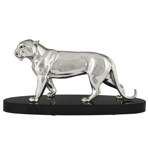 Art Deco silvered bronze sculpture of a panther.