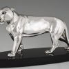 Art Deco silvered bronze sculpture of a panther.