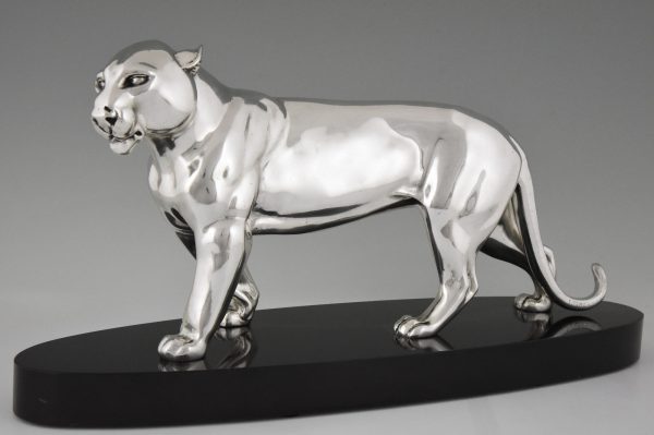 Art Deco Panther Skulptur versilberte Bronze