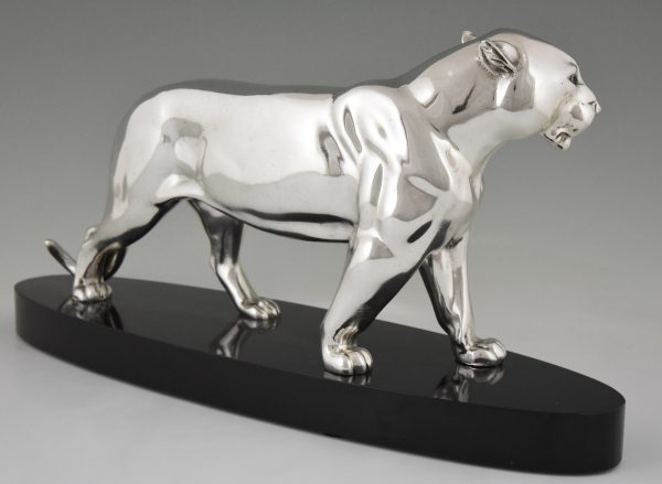 Art Deco silvered bronze sculpture of a panther.