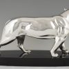 Art Deco silvered bronze sculpture of a panther.