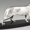 Art Deco silvered bronze sculpture of a panther.