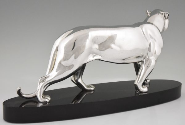 Art Deco silvered bronze sculpture of a panther.