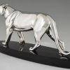 Art Deco silvered bronze sculpture of a panther.