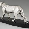 Art Deco verzilverd bronzen beeld panter