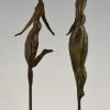 2 Modern bronze sculptures dancing couple