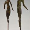 2 Moderne bronzen sculpturen dansend paar