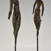 2 Moderne bronzen sculpturen dansend paar