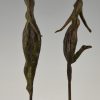 2 Modern bronze sculptures dancing couple