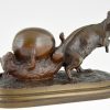 Antique bronze of two mice with egg