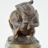 Antique bronze of two mice with egg