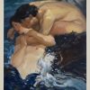 Art Nouveau painting mermaid and fisherman embracing