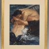 Art Nouveau painting mermaid and fisherman embracing